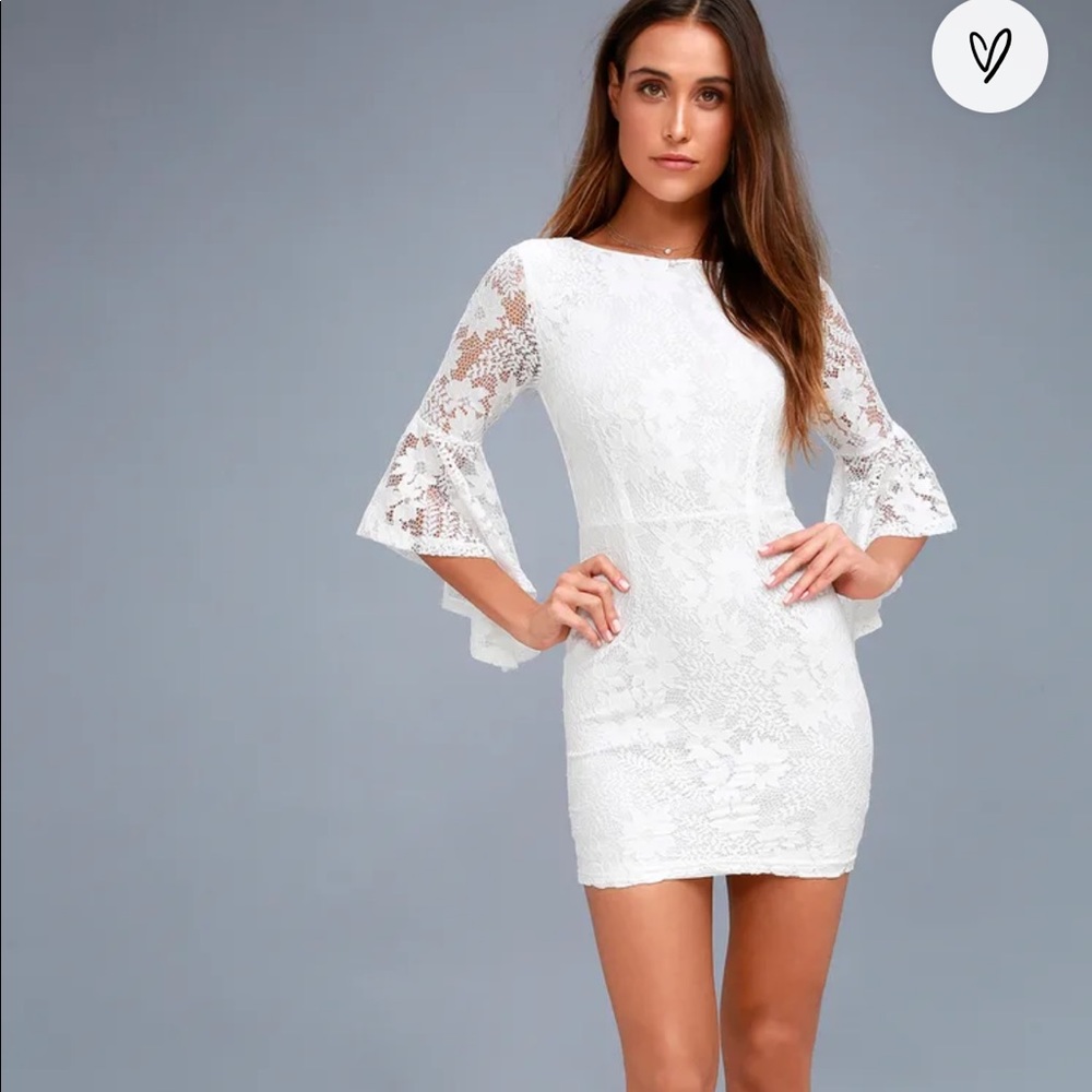 White Lace Bell Sleeved Dress